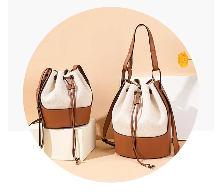 Handmade Handbag Shoulder Strap Hollow Drawstring Woven Bag Set Bucket Bag Leather With Bag Bottom Belt Bag For DIY Backpack