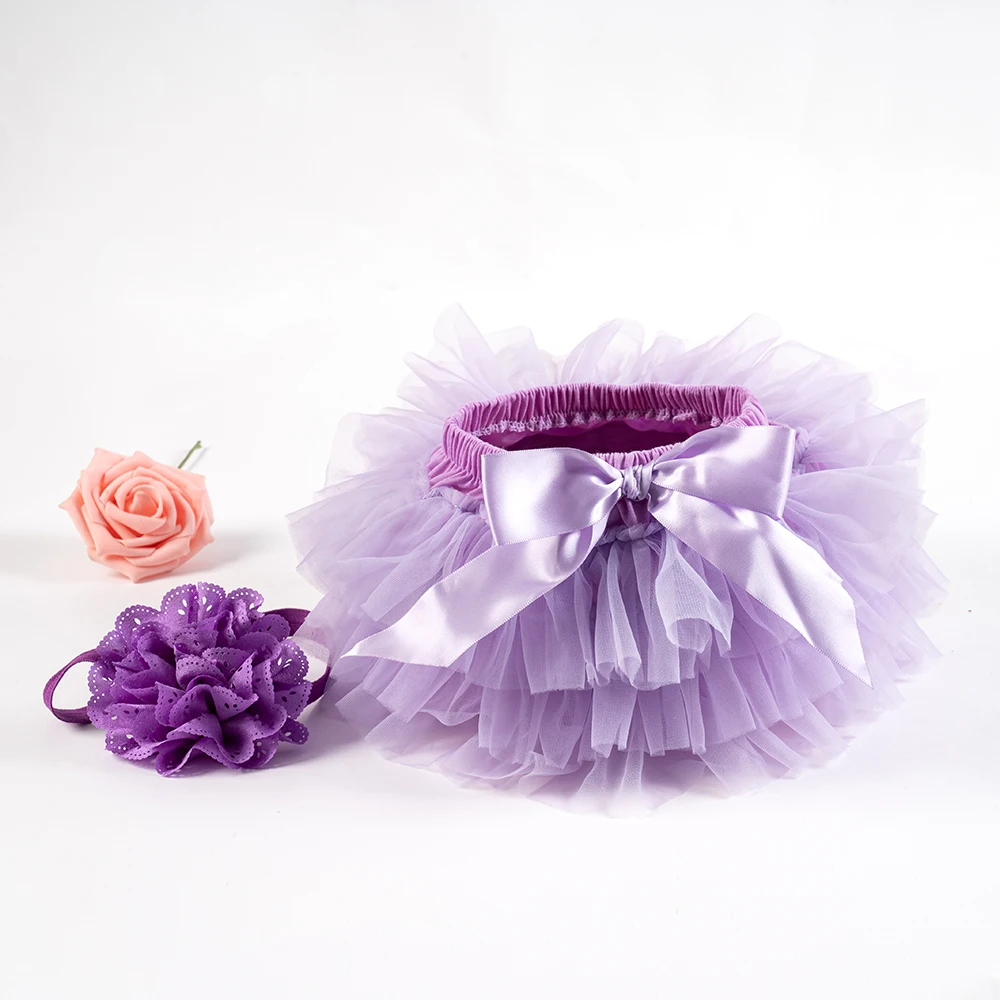 Baby girl tutu skirt 2pcs tulle lace bloomers diaper cover Newborn infant outfits Mauv headband flower set Baby mesh bloomer