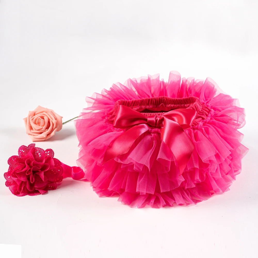 Baby girl tutu skirt 2pcs tulle lace bloomers diaper cover Newborn infant outfits Mauv headband flower set Baby mesh bloomer