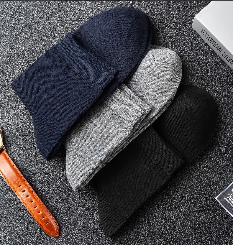 HSS Brand Business Men 100% Cotton Socks New Style Black Casual Socks Soft Breathable Summer Winter Long Socks Plus Size (7-14)