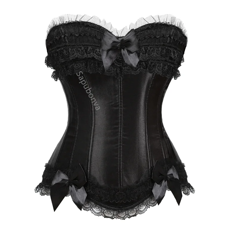 Sapubonva Corset Top Bustier Plus Size Overbust Zipper for Women Shaper Gothic Satin Lace up Red Bridal White