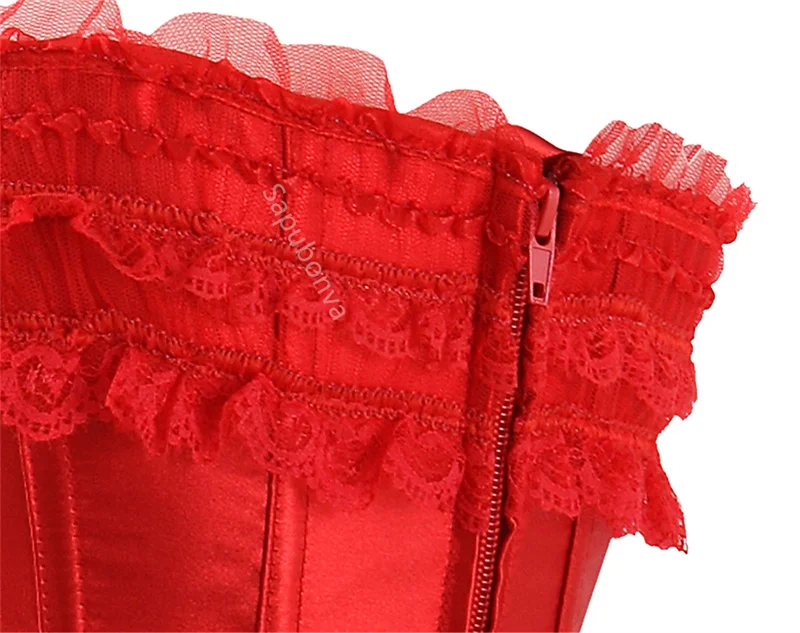 Sapubonva Corset Top Bustier Plus Size Overbust Zipper for Women Shaper Gothic Satin Lace up Red Bridal White