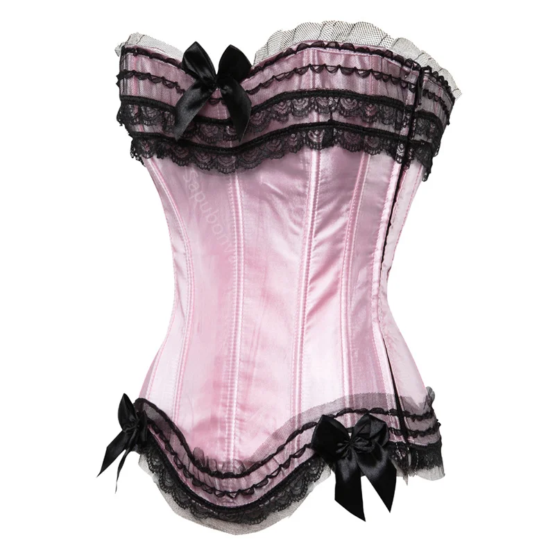 Sapubonva Corset Top Bustier Plus Size Overbust Zipper for Women Shaper Gothic Satin Lace up Red Bridal White