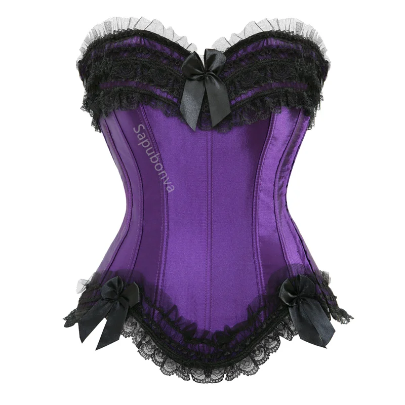 Sapubonva Corset Top Bustier Plus Size Overbust Zipper for Women Shaper Gothic Satin Lace up Red Bridal White