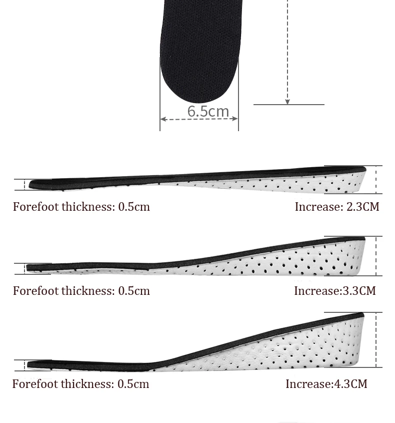 1Pair Height Increase Insoles Unisex Shoes Insole Height Lift Adjustable Cut Shoe Heel Insert Taller Support Absorbant Foot Pads
