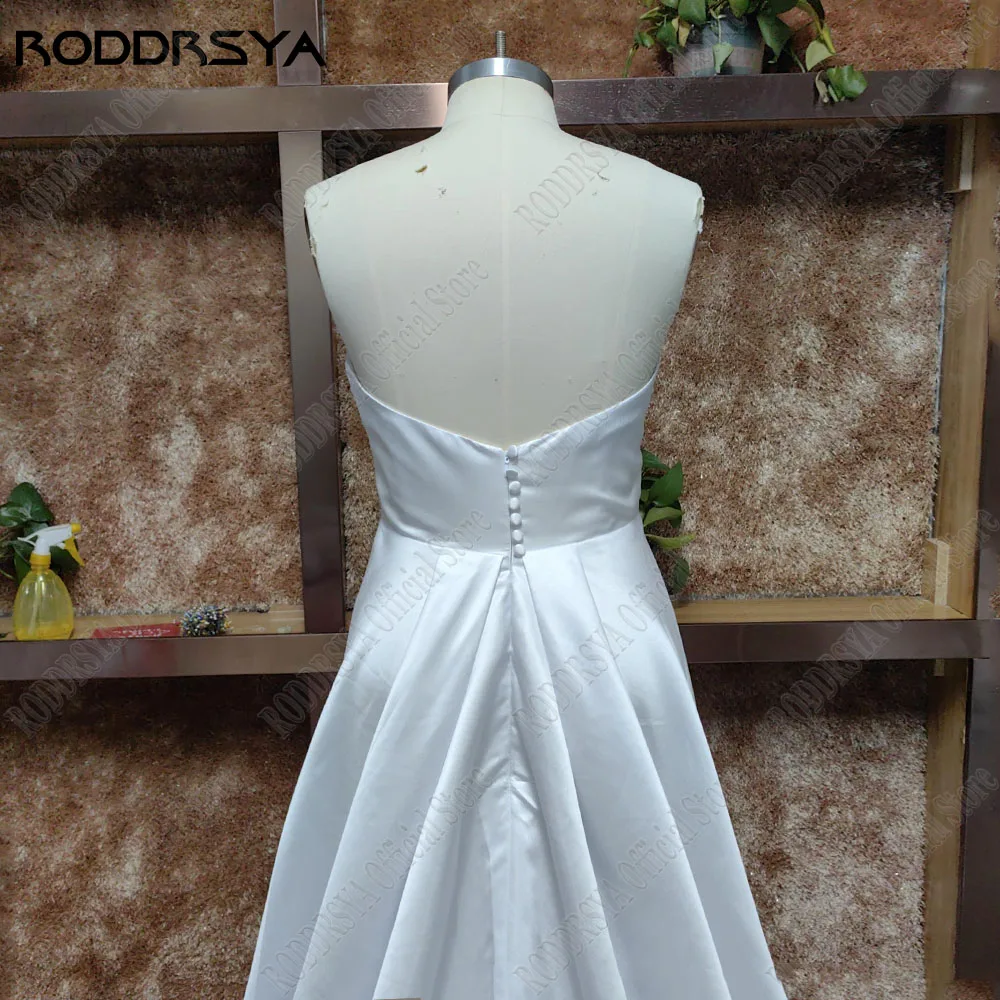 RODDRSYA Strapless Sleeveless Wedding Dresses For Woman Side Split Bride Gowns A-Line Satin Sweep Train Modern Robe De Mariée