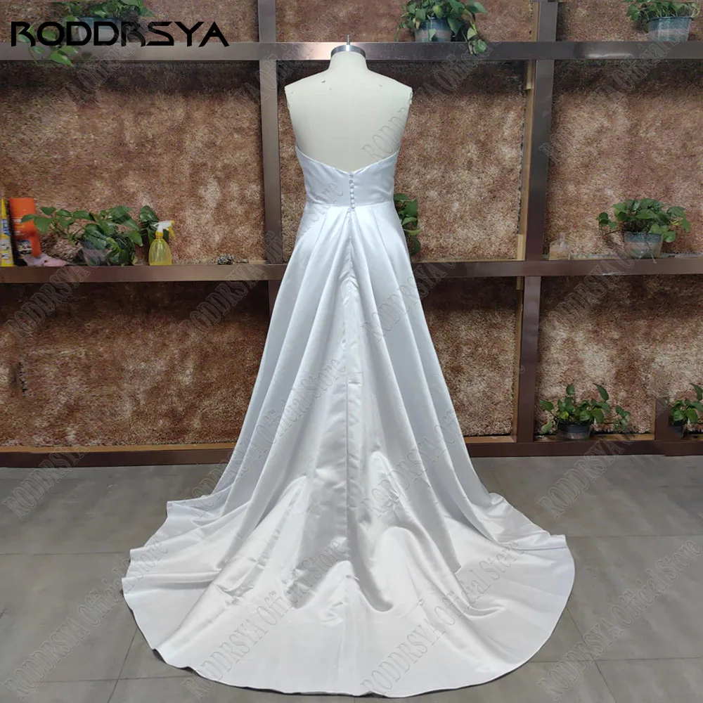 RODDRSYA Strapless Sleeveless Wedding Dresses For Woman Side Split Bride Gowns A-Line Satin Sweep Train Modern Robe De Mariée