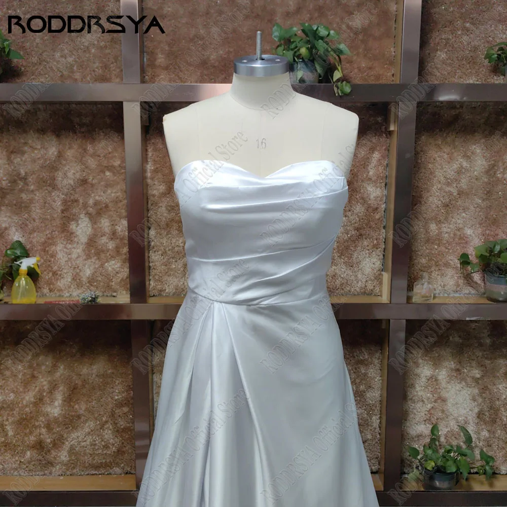 RODDRSYA Strapless Sleeveless Wedding Dresses For Woman Side Split Bride Gowns A-Line Satin Sweep Train Modern Robe De Mariée