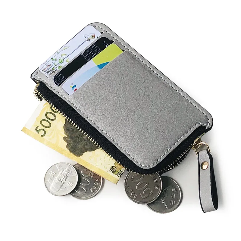 Men's Slim Leather Wallet - Small Credit Card Holder with Zipper Coin Purse, Fashion Minimalist Cash Wallet