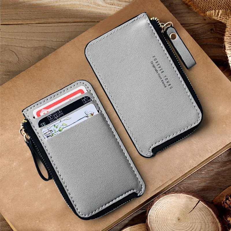 Men's Slim Leather Wallet - Small Credit Card Holder with Zipper Coin Purse, Fashion Minimalist Cash Wallet