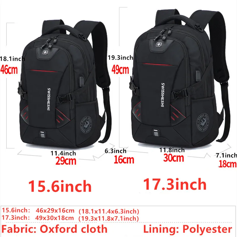 Men Multifunction USB Charging Fashion Business Casual Travel Anti-Theft Waterproof 17 Inch Laptop Backpack School Bag