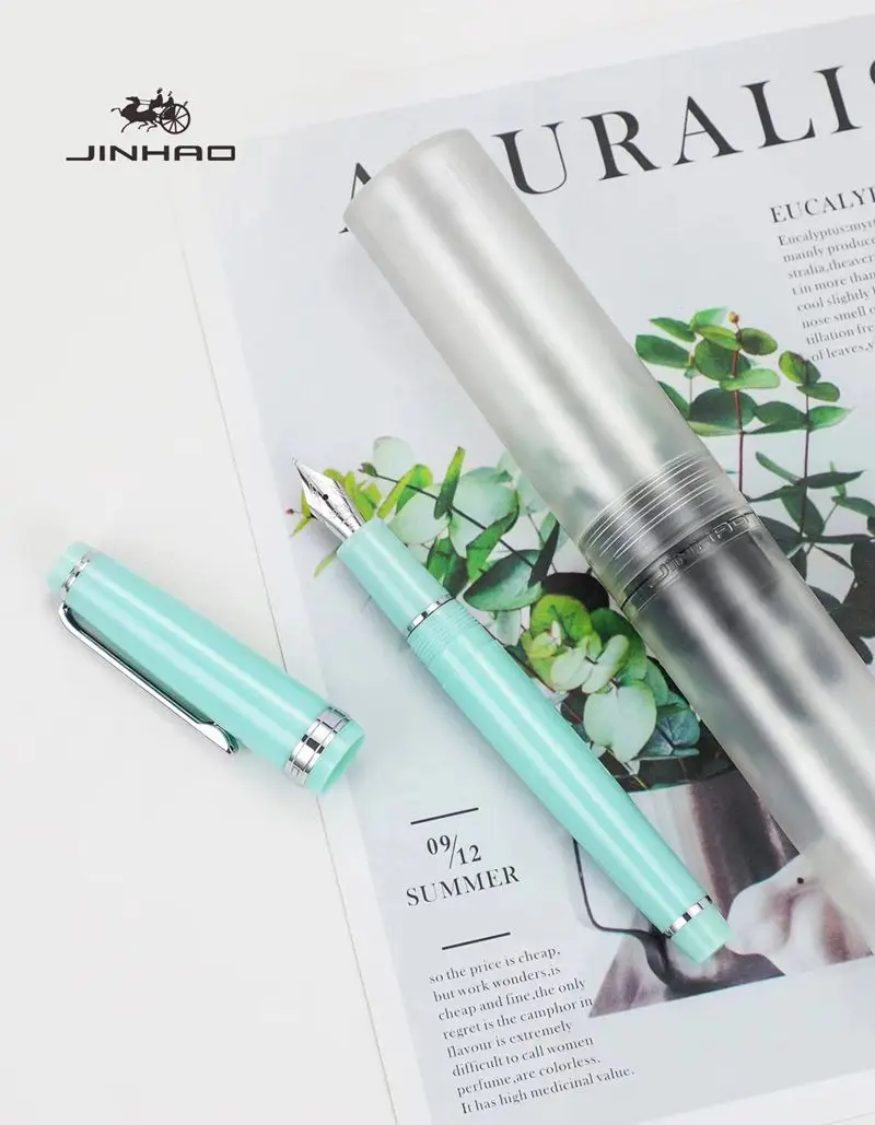 New Jinhao 82 Series Fountain Pen Acrylic F 0.5mm Nib School Office Supplies Business Writing Ink Pens Silver Clip Blue Yellow