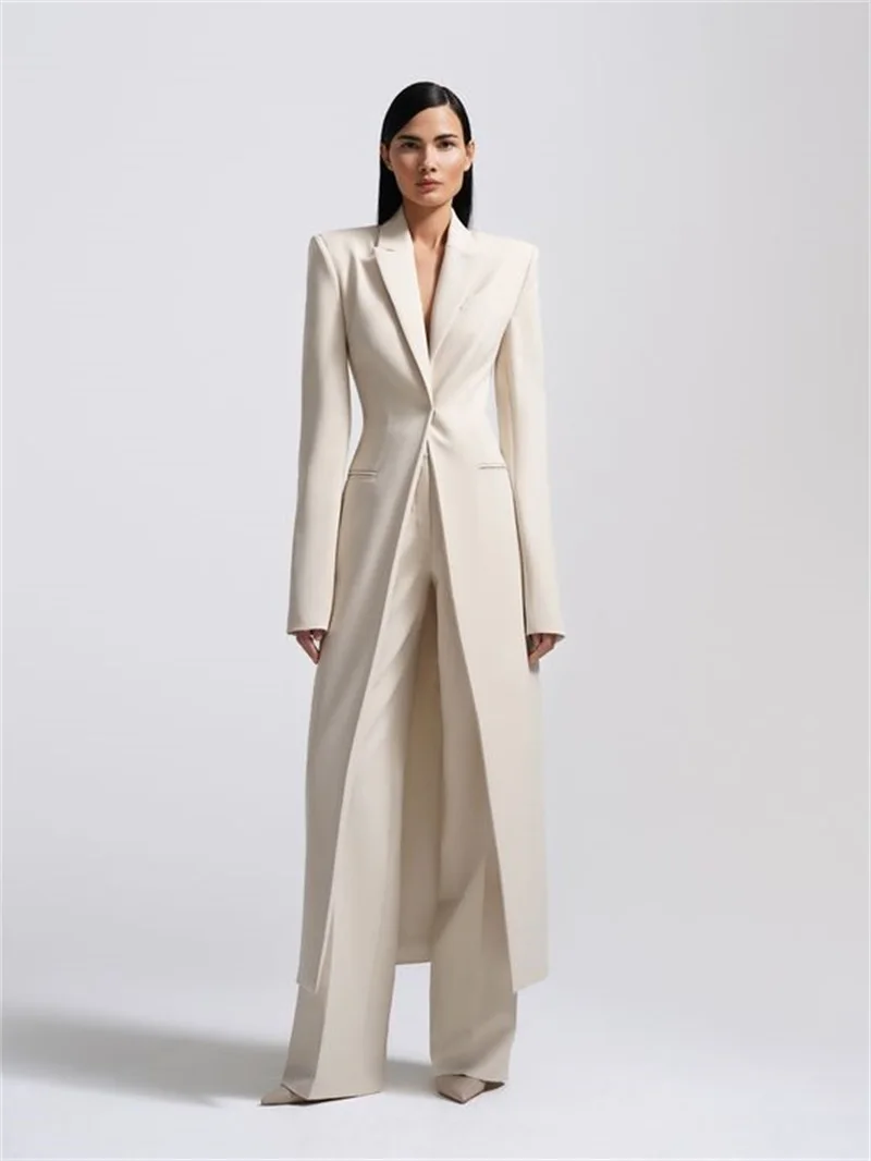 Designer Formal Women Suit Set 2 Piece Blazer+Pants Long Style Wedding Party Prom Dress One Button Customized женский костюм