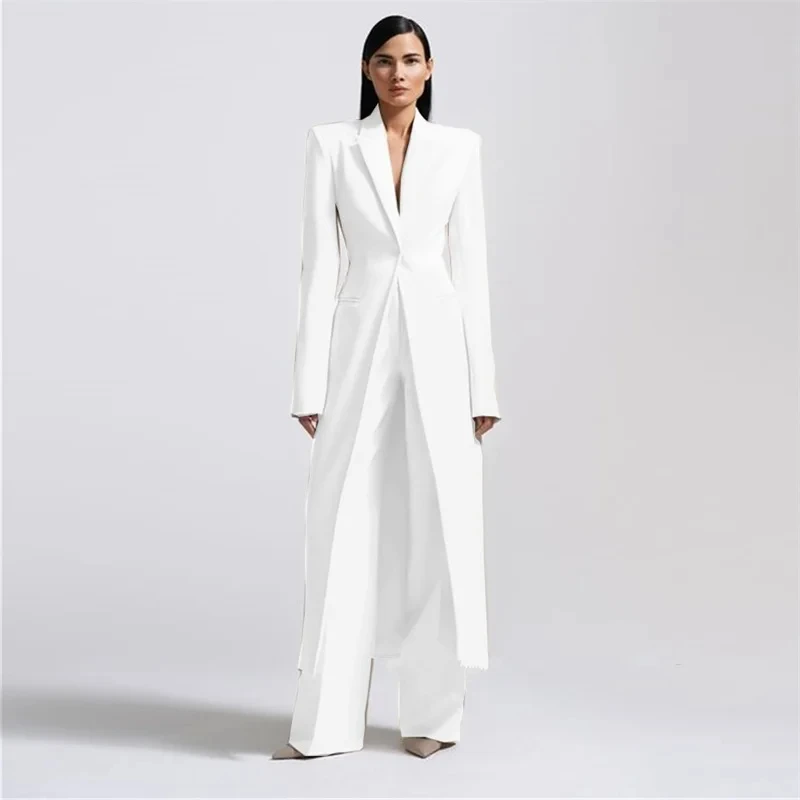Designer Formal Women Suit Set 2 Piece Blazer+Pants Long Style Wedding Party Prom Dress One Button Customized женский костюм