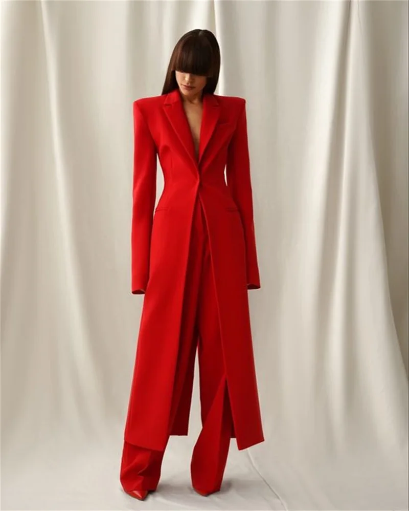 Designer Formal Women Suit Set 2 Piece Blazer+Pants Long Style Wedding Party Prom Dress One Button Customized женский костюм