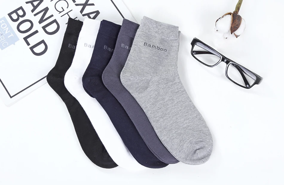 5Pairs/Lot Men's Bamboo Fiber Socks New Casual Business Anti-Bacterial Deodorant Breatheable Crew Socks Men Compression Socks