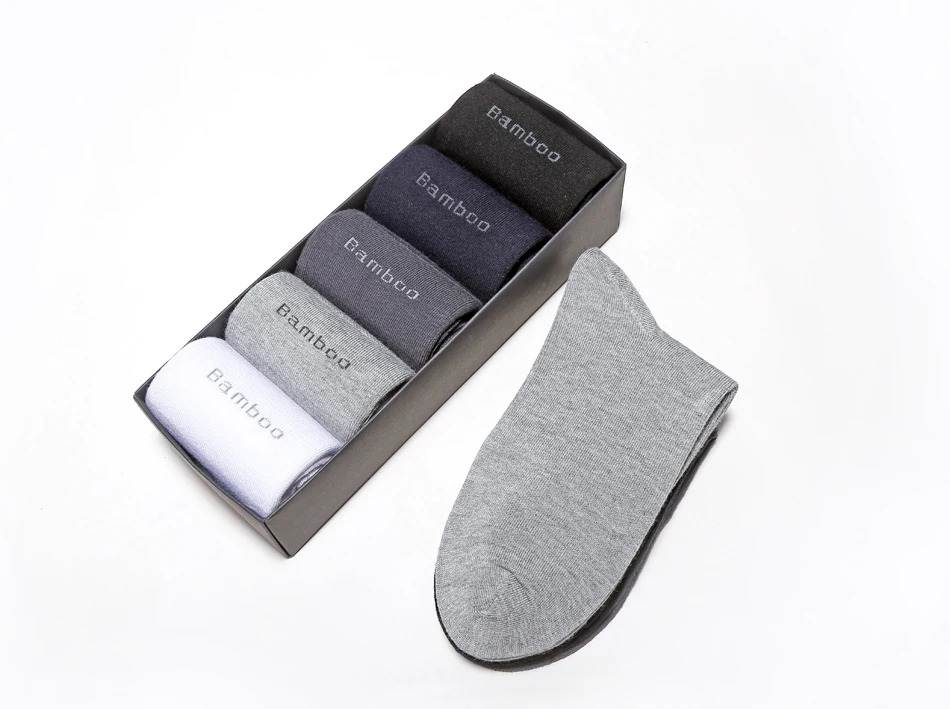 5Pairs/Lot Men's Bamboo Fiber Socks New Casual Business Anti-Bacterial Deodorant Breatheable Crew Socks Men Compression Socks