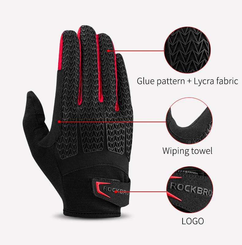 ROCKBROS Cycling Gloves Thermal Autumn Winter Gloves Windproof SBR Touch Screen Bike Gloves Full Finger Shockproof Sport Gloves