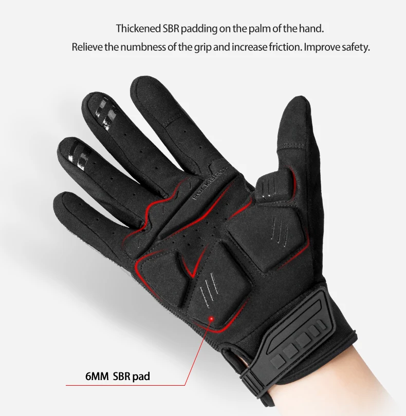 ROCKBROS Cycling Gloves Thermal Autumn Winter Gloves Windproof SBR Touch Screen Bike Gloves Full Finger Shockproof Sport Gloves