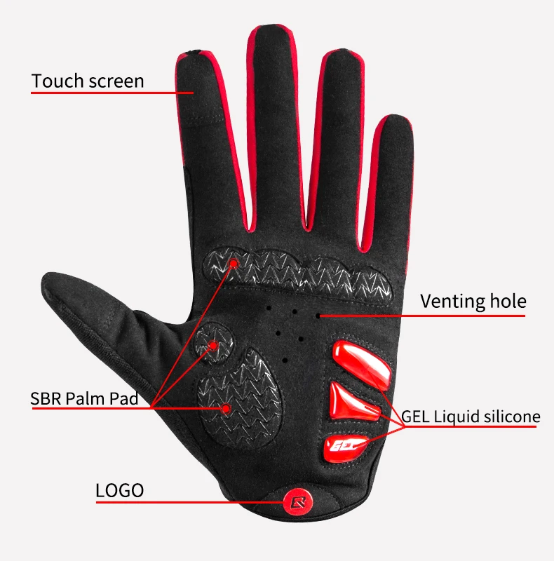 ROCKBROS Cycling Gloves Thermal Autumn Winter Gloves Windproof SBR Touch Screen Bike Gloves Full Finger Shockproof Sport Gloves