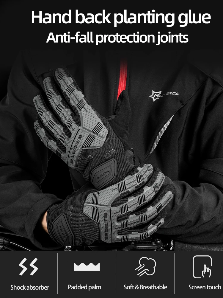 ROCKBROS Cycling Gloves Thermal Autumn Winter Gloves Windproof SBR Touch Screen Bike Gloves Full Finger Shockproof Sport Gloves