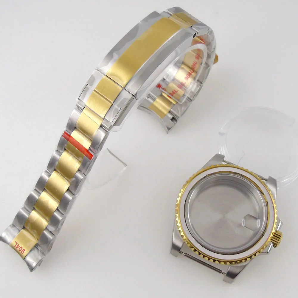 40mm Gold Plated Watch Case for NH35 NH36 NH38 Miyota8215 ETA2836 DG2813 ETA2824 PT5000 Movement Sapphire Crystal Screw-in Crown