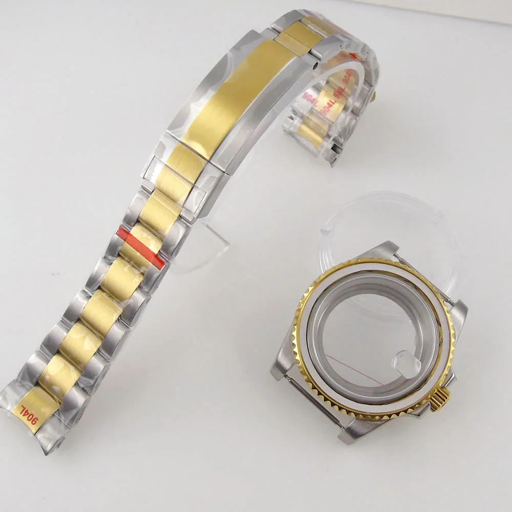 40mm Gold Plated Watch Case for NH35 NH36 NH38 Miyota8215 ETA2836 DG2813 ETA2824 PT5000 Movement Sapphire Crystal Screw-in Crown