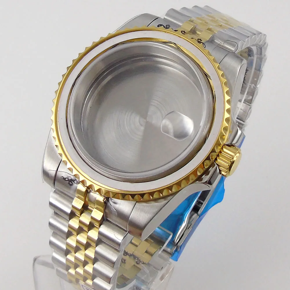 40mm Gold Plated Watch Case for NH35 NH36 NH38 Miyota8215 ETA2836 DG2813 ETA2824 PT5000 Movement Sapphire Crystal Screw-in Crown