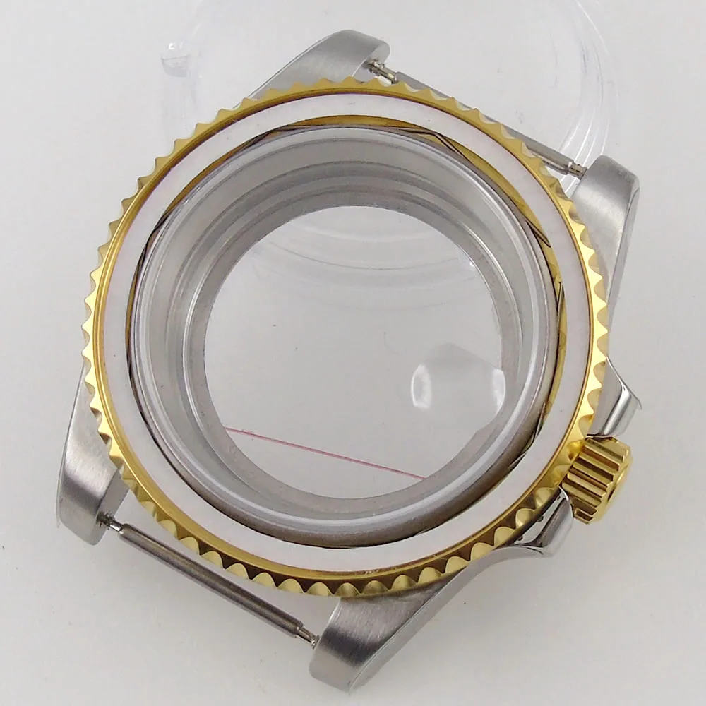 40mm Gold Plated Watch Case for NH35 NH36 NH38 Miyota8215 ETA2836 DG2813 ETA2824 PT5000 Movement Sapphire Crystal Screw-in Crown
