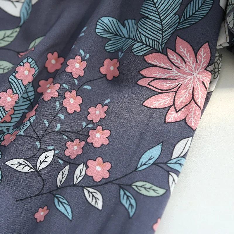 Spring And Autumn Ladies Cute Cartoon Floral Viscose Fiber Pajamas Two-piece Long-sleeved Home Service Cotton Summer Thin Shorts
