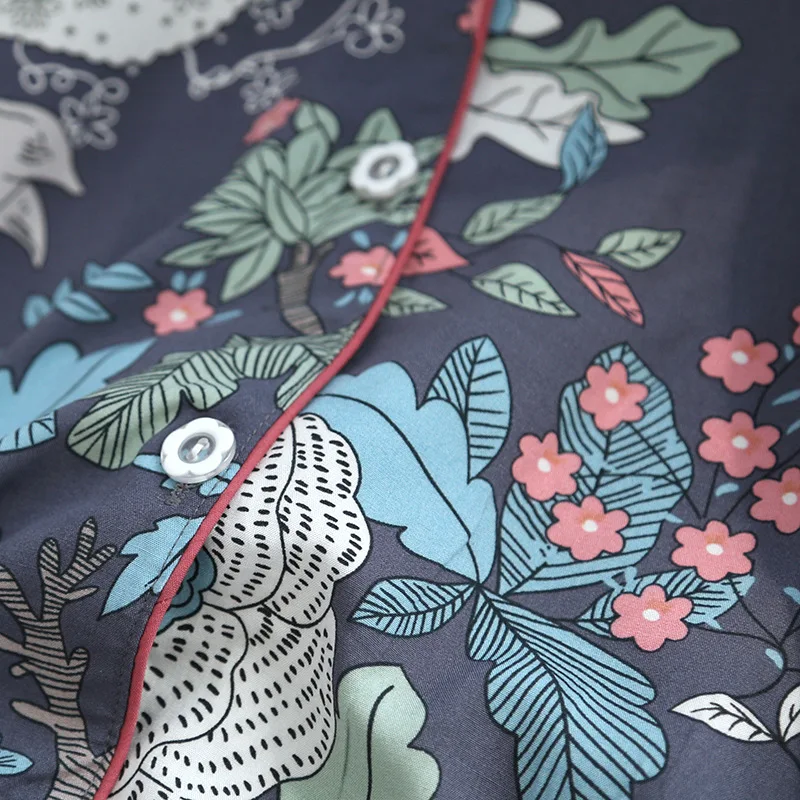 Spring And Autumn Ladies Cute Cartoon Floral Viscose Fiber Pajamas Two-piece Long-sleeved Home Service Cotton Summer Thin Shorts