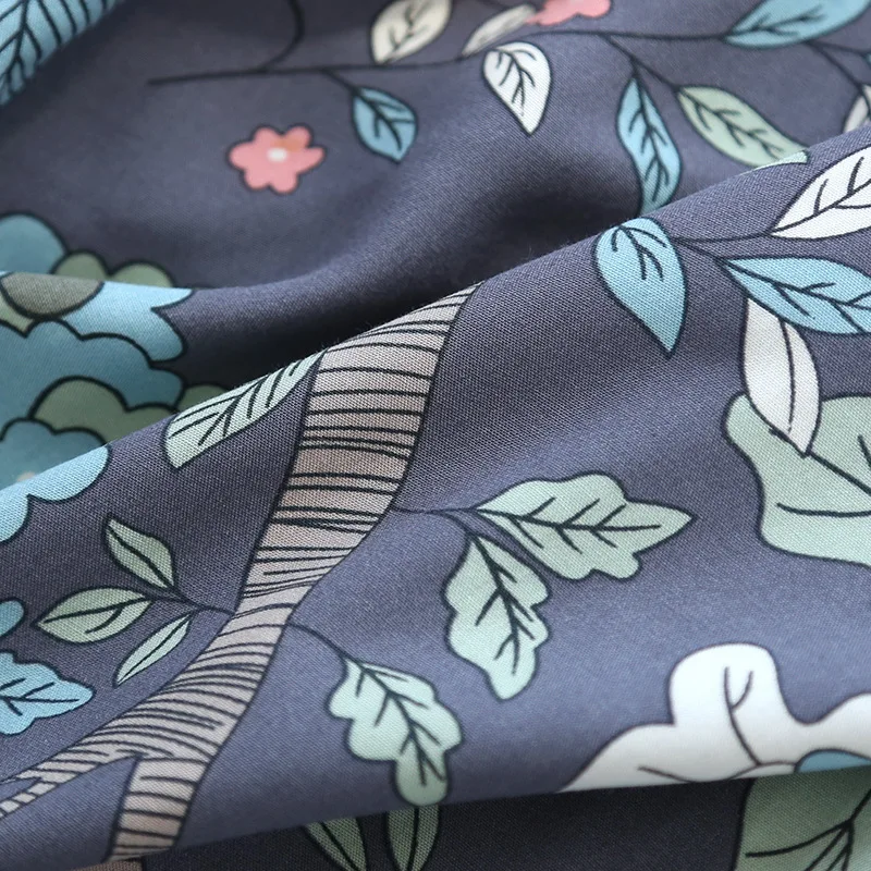 Spring And Autumn Ladies Cute Cartoon Floral Viscose Fiber Pajamas Two-piece Long-sleeved Home Service Cotton Summer Thin Shorts