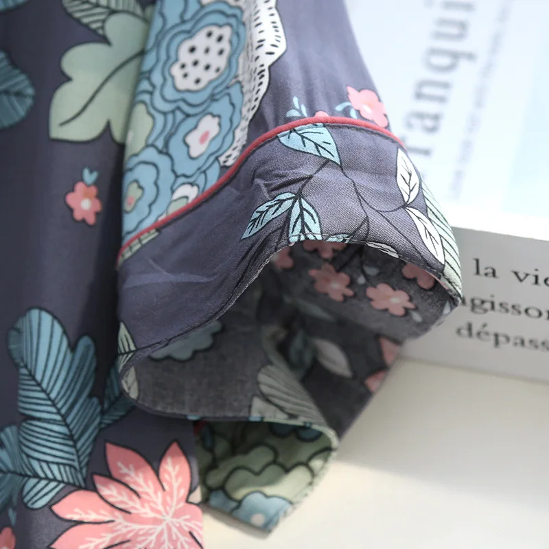 Spring And Autumn Ladies Cute Cartoon Floral Viscose Fiber Pajamas Two-piece Long-sleeved Home Service Cotton Summer Thin Shorts