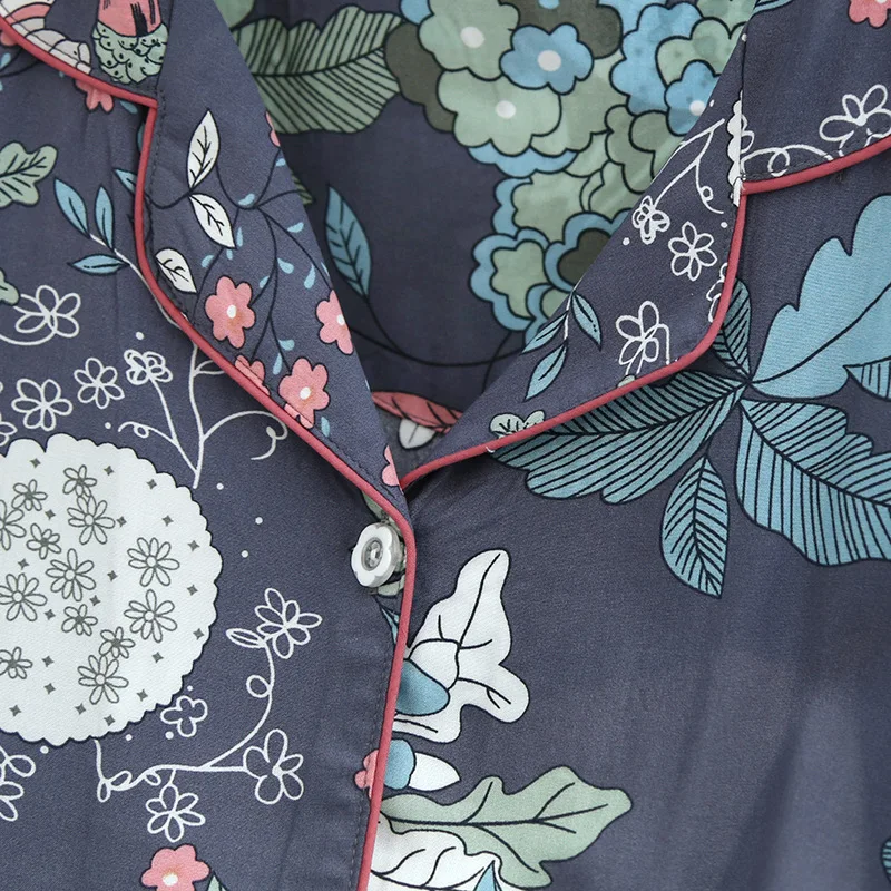 Spring And Autumn Ladies Cute Cartoon Floral Viscose Fiber Pajamas Two-piece Long-sleeved Home Service Cotton Summer Thin Shorts