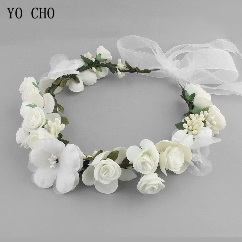 Meldel Bridal Hair Accessories Foam Rose Headband Women Headdress Silk Fake Flower Wreath Handmade Headband