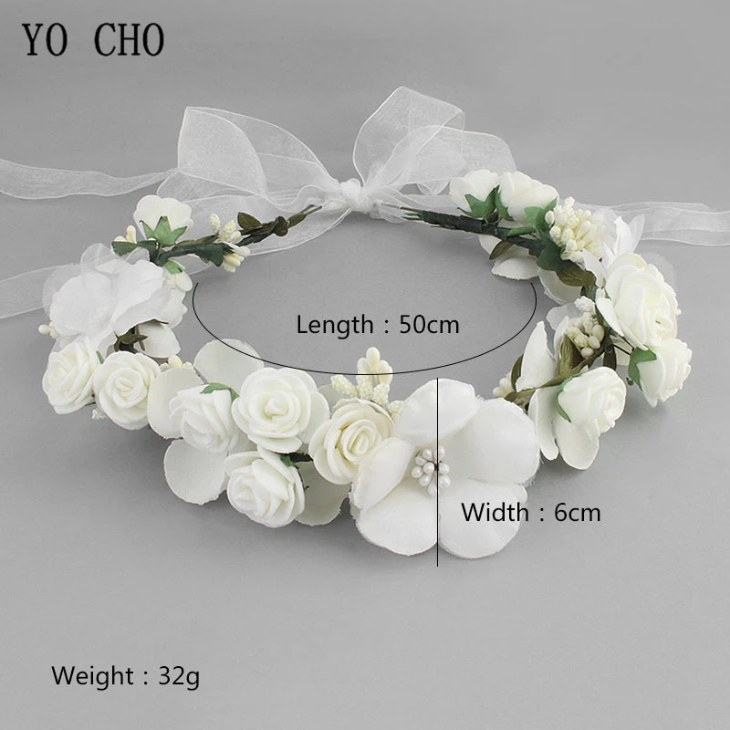 Meldel Bridal Hair Accessories Foam Rose Headband Women Headdress Silk Fake Flower Wreath Handmade Headband