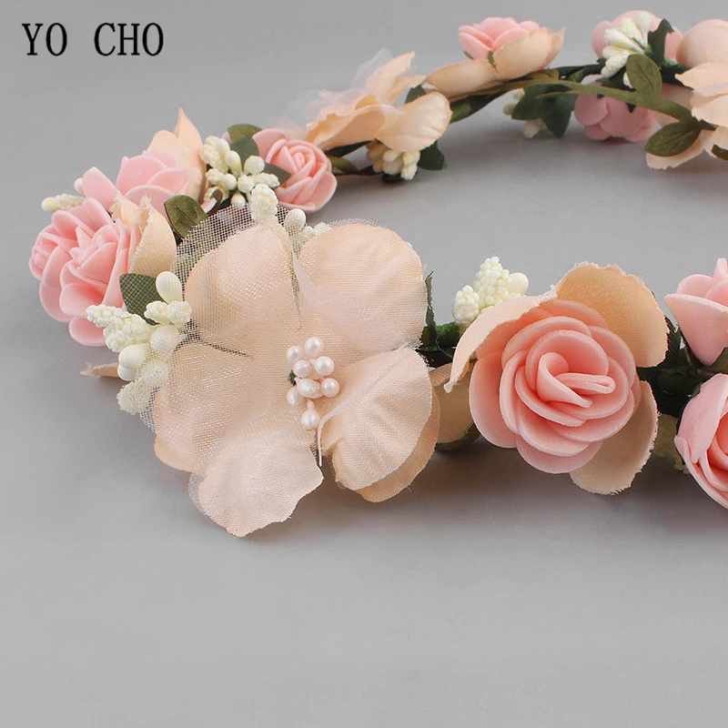 Meldel Bridal Hair Accessories Foam Rose Headband Women Headdress Silk Fake Flower Wreath Handmade Headband