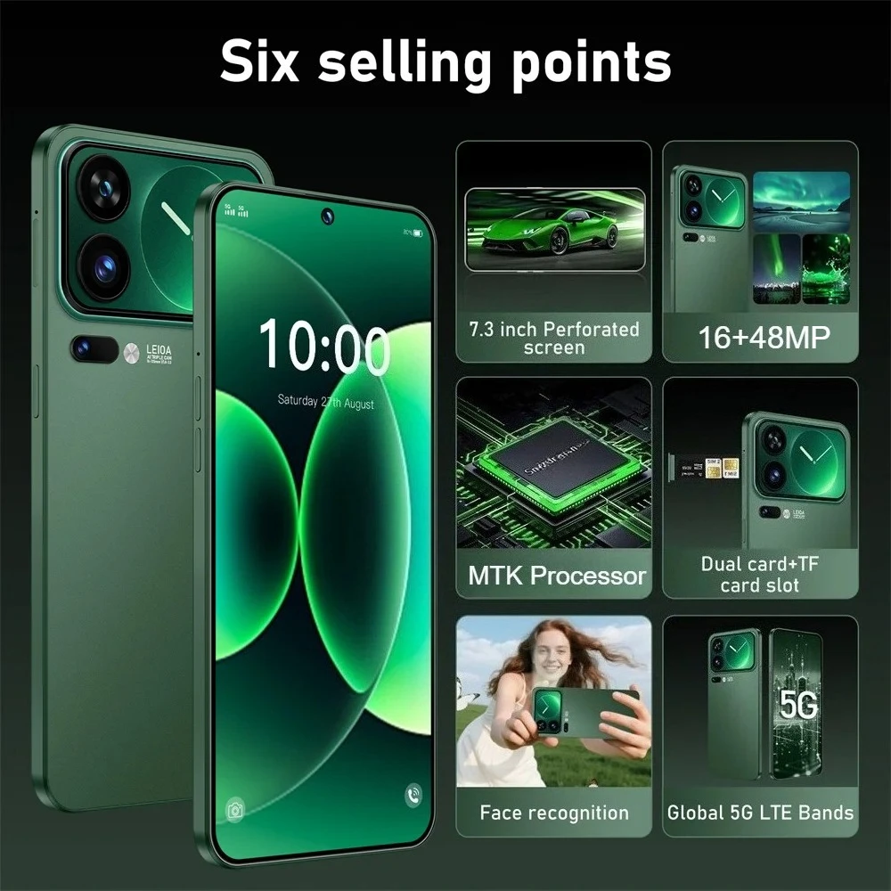 Hot New Smart Mobile Phones 7.3HD Smartphone 5G For 17 Pro Max 22G+2TB Cheap Cell Phone Android Unlocked 7800mAh Dual Sim Card