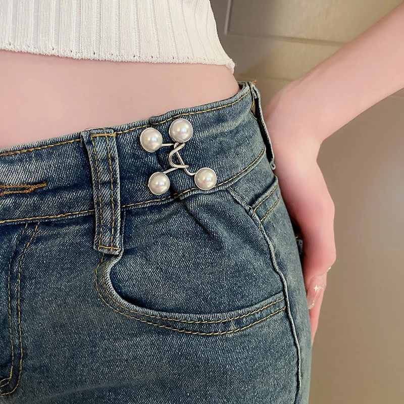2pcs Skirt Pants Tighten Waist Brooches Jeans Adjustable Waist Clip Button Pearl Women's Brooch Set DIY Clothing Accessories K0
