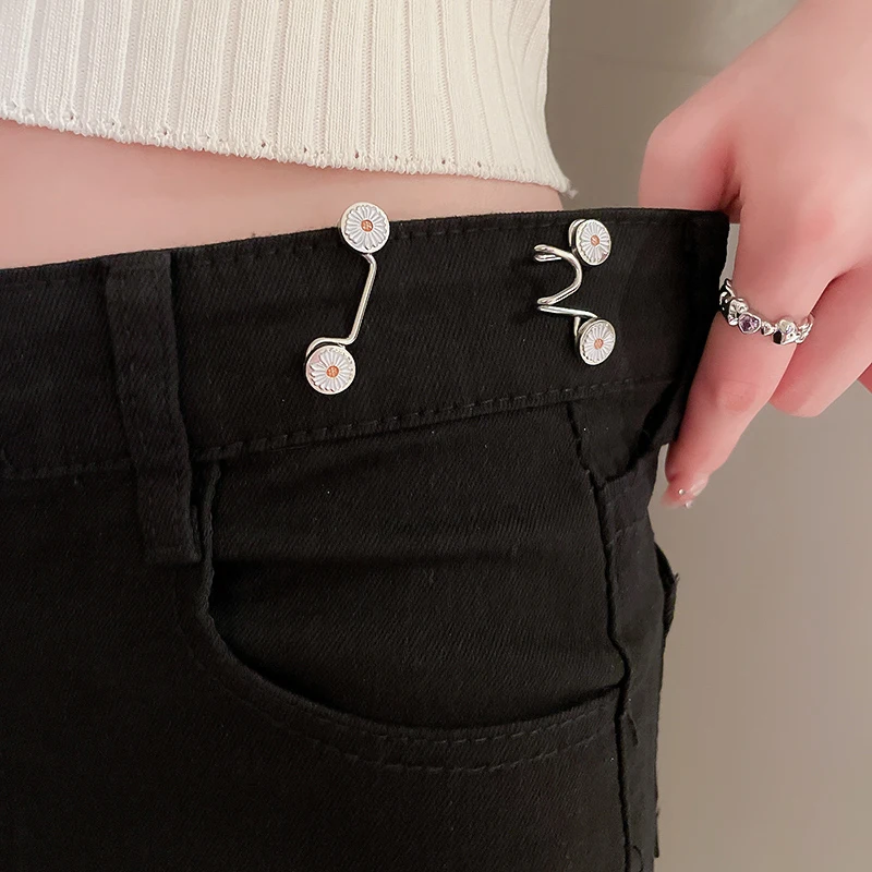 2pcs Skirt Pants Tighten Waist Brooches Jeans Adjustable Waist Clip Button Pearl Women's Brooch Set DIY Clothing Accessories K0