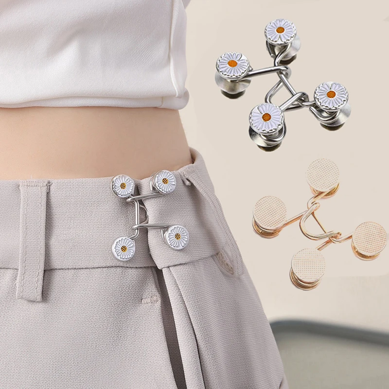 2pcs Skirt Pants Tighten Waist Brooches Jeans Adjustable Waist Clip Button Pearl Women's Brooch Set DIY Clothing Accessories K0