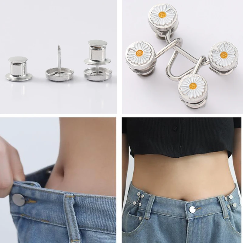 2pcs Skirt Pants Tighten Waist Brooches Jeans Adjustable Waist Clip Button Pearl Women's Brooch Set DIY Clothing Accessories K0