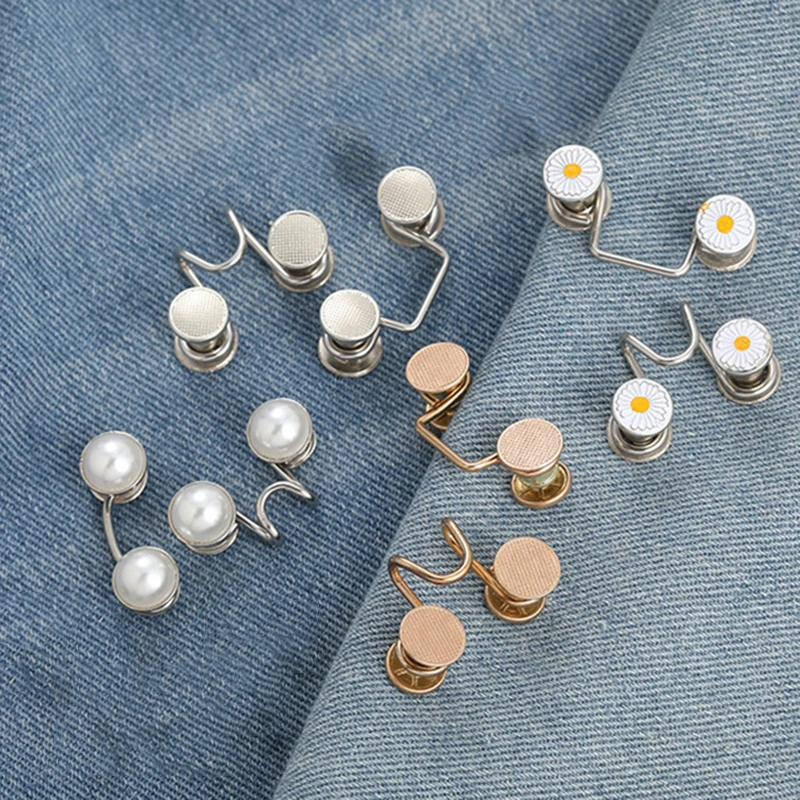 2pcs Skirt Pants Tighten Waist Brooches Jeans Adjustable Waist Clip Button Pearl Women's Brooch Set DIY Clothing Accessories K0