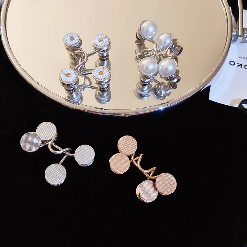 2pcs Skirt Pants Tighten Waist Brooches Jeans Adjustable Waist Clip Button Pearl Women's Brooch Set DIY Clothing Accessories K0