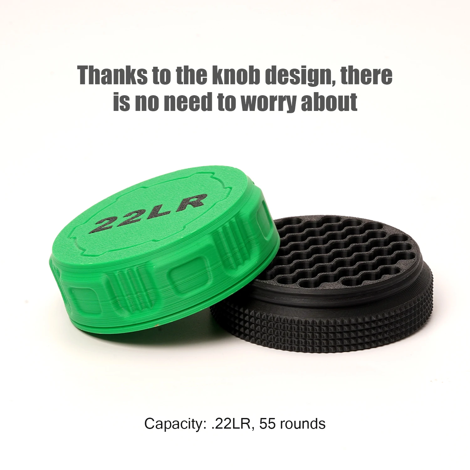 A compact storage case capable of holding 55 .22LR rounds—convenient for carrying to the shooting range.