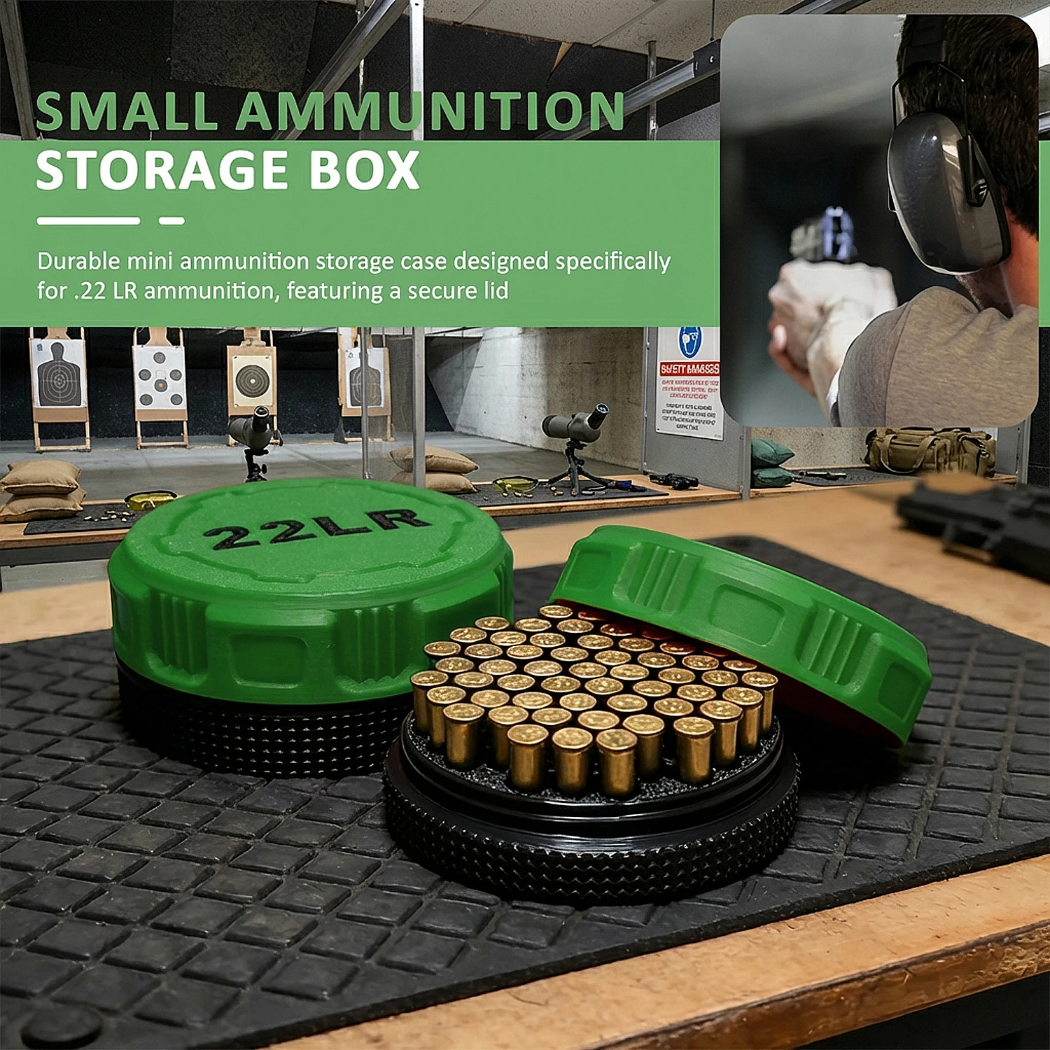 A compact storage case capable of holding 55 .22LR rounds—convenient for carrying to the shooting range.