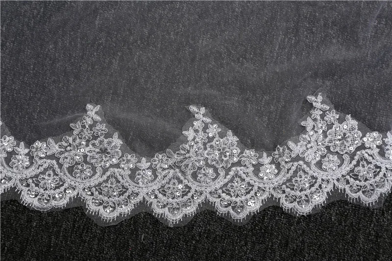 White Ivory Bling bling Cathedral Wedding Veils Long Lace Edge Bridal Veil with Comb Two Layers Blusher Veil Wedding Accessories