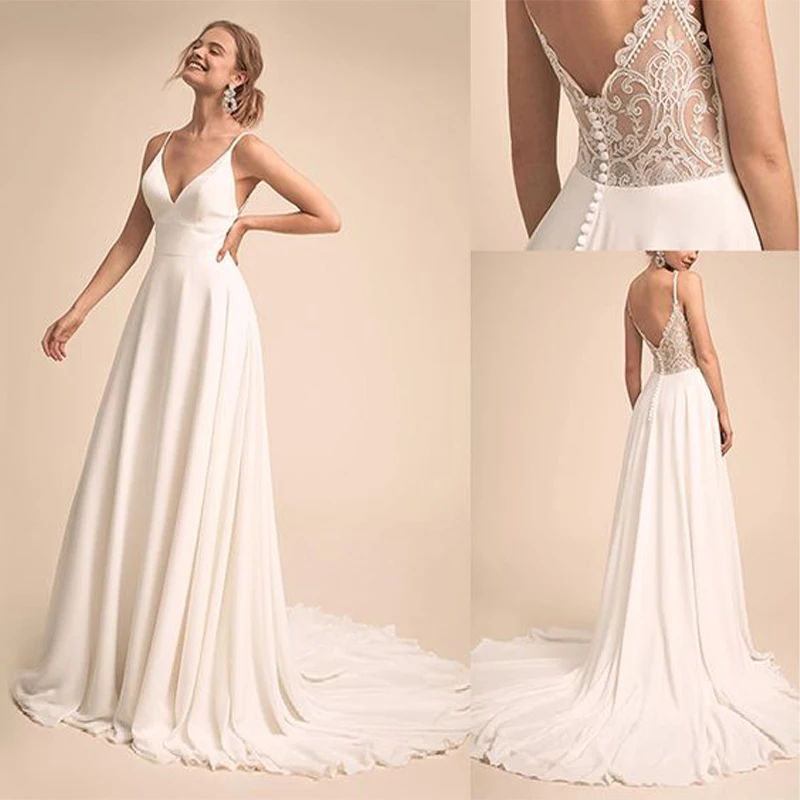 Simple & Charming V-neck Neckline Wedding Dress With Lace Back Bridal Dress Vestido De Festa De Casamento