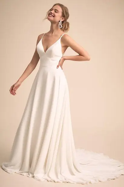 Simple & Charming V-neck Neckline Wedding Dress With Lace Back Bridal Dress Vestido De Festa De Casamento