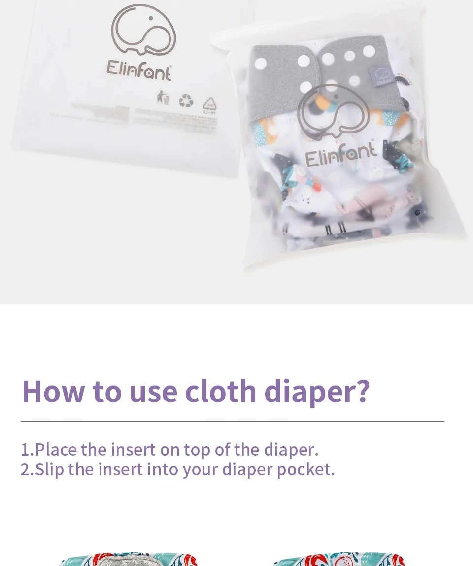 Elinfant Cloth Diaper Set Baby 8 Pcs/Set Pocket Diapers One Size Or With 8 Pcs Insert Adjustable Cloth Nappy For Baby Girls&Boys
